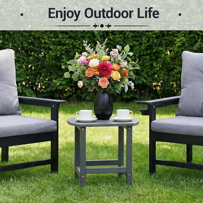 HDPE Patio Side End Table, Waterproof Outdoor Small Table for Patio, Garden, Poolside, Balcony, Deck, Porch, Backyard, Outdoor or Indoor Use, Grey