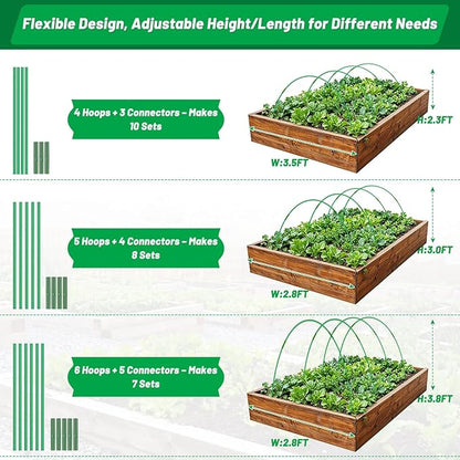 Cludoo Garden Mesh Netting Kit,7 Sets Wide Garden Hoops with 10x30 ft Garden Covers Bird Netting& 12 Clips, Garden Protection for Raised Beds Greenhouse Vegetable Plants Flowers Green