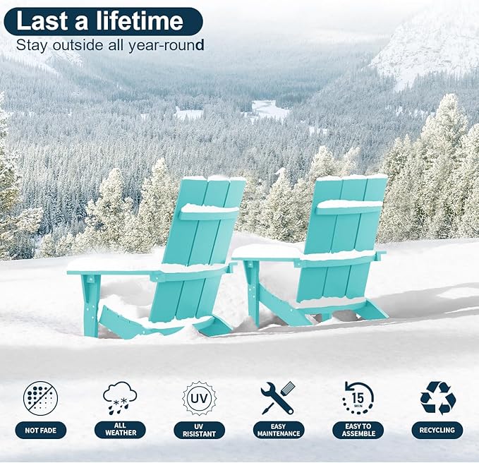 MXIMU Adirondack Chair Set of 6: Modern Adirondack Chairs Fire Pit Chairs Plastic Outdoor Chairs for Lawn Backyard Deck Garden Camping (Aruba)