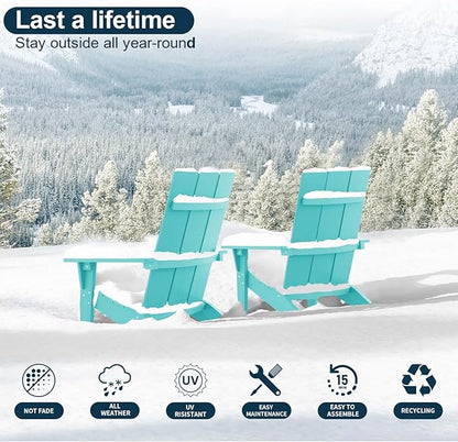 MXIMU Adirondack Chair Set of 6: Modern Adirondack Chairs Fire Pit Chairs Plastic Outdoor Chairs for Lawn Backyard Deck Garden Camping (Aruba)