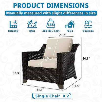 VistaVibe 2 Pieces Outdoor Armchairs, Patio Conversation Furniture Set, Washable Cushions, Luxurious Hand-Woven PE Rattan, Garden, Bistro, Deck, Backyard (Brown/Beige)