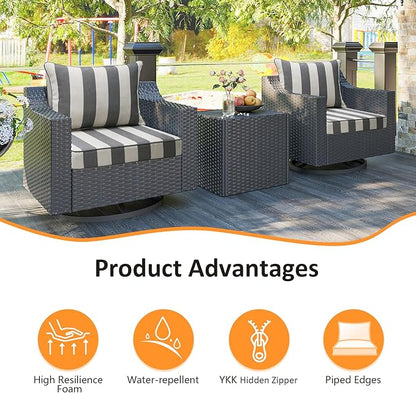 Outdoor Patio Chair Cushions Set, 22" x 22", Set of 2, Water-Repellent, Fade Resistant, Deep Seat Bottom and Back Cushion for Backyard, Couch, Sofa and Patio Furniture, Gray Stripe