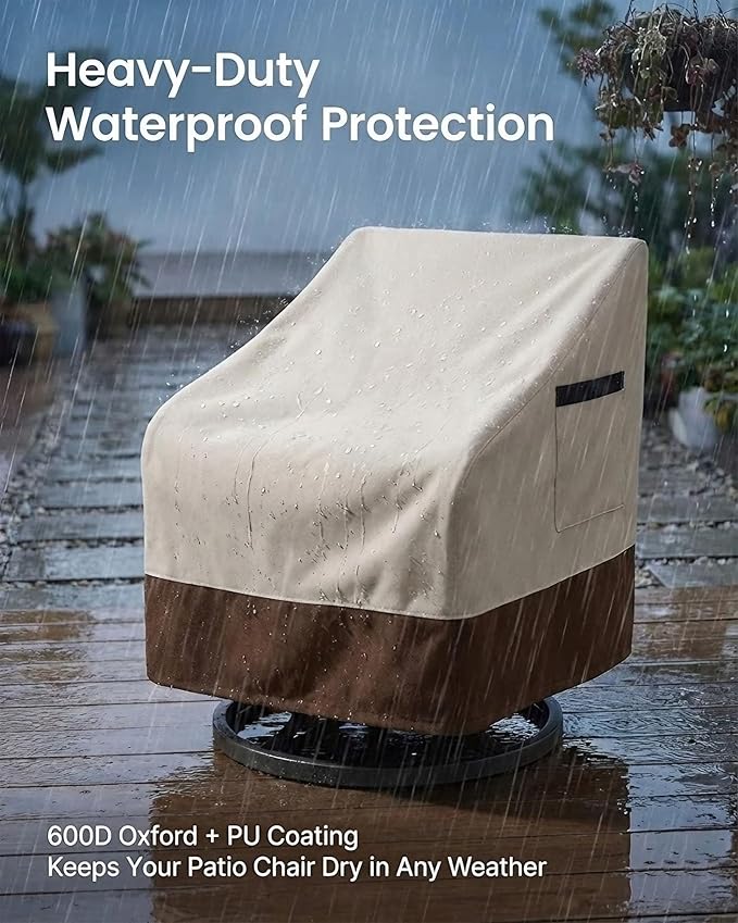 Outdoor Waterproof Patio Chair Covers, 30W x 34D x 36H inches Weather Resistant Furniture Cover Heavy Duty 600D Oxford 2-Pack, Beige and Brown