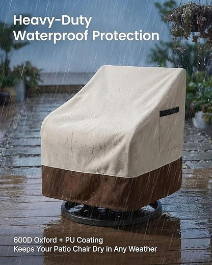 Outdoor Waterproof Patio Chair Covers, 30W x 34D x 36H inches Weather Resistant Furniture Cover Heavy Duty 600D Oxford 2-Pack, Beige and Brown