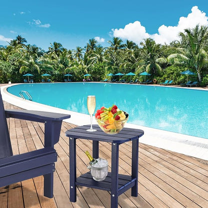 LZRS Double Adirondack Side Table, Outdoor Side Tables, End Tables for Patio, Backyard,Pool, Indoor Companion, Easy Maintenance & Weather Resistant (Navy Blue)