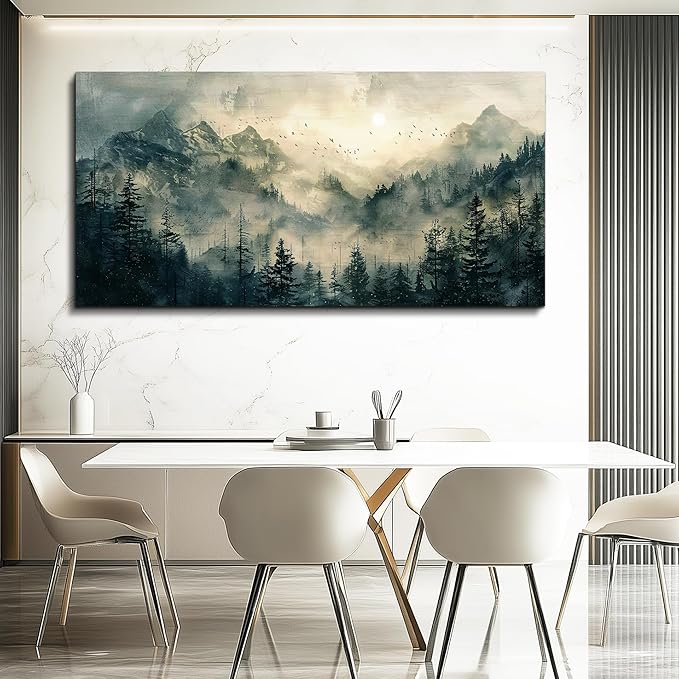 FUHAIHUA Canvas Wall Art For Living Room Large Wall Decor For Office Modern Bedroom Decorations Forest Fog Landscape Pictures Farmhouse Painting Artwork Wall Mural Aesthetic Home Decor 30x60 In