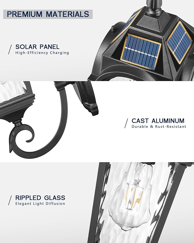 FEMILA Solar Outdoor Wall Light, 17.3" Modern Solar Powered Wall Lights, Aluminum Glass Patio Wall Lights for House Porch Yard, Dusk to Dawn, 4FYX91B-SL BK