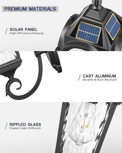 FEMILA Solar Outdoor Wall Light, 17.3" Modern Solar Powered Wall Lights, Aluminum Glass Patio Wall Lights for House Porch Yard, Dusk to Dawn, 4FYX91B-SL BK
