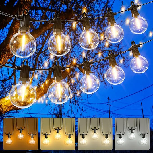 Outdoor String Lights, 50FT 4-Color LED Patio Lights with 25 Shatterproof G40 Globe Bulbs, Waterproof Hanging Lights for Outside, Backyard, Porch, Balcony, Gazebo, 2700K/3000K/4000K/6000K