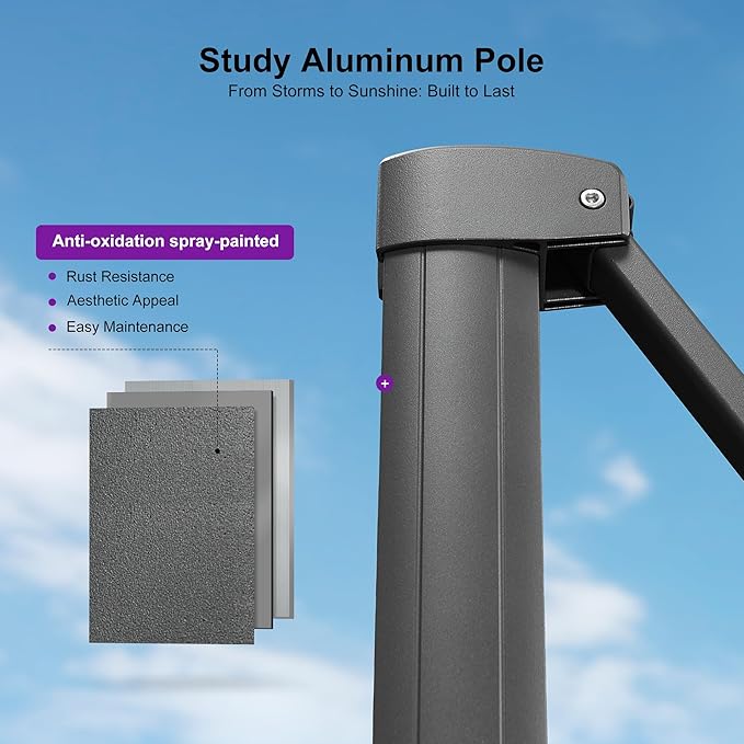 PURPLE LEAF 8 FT Outdoor Umbrella with Base Patio Cantilever Aluminum Umbrella with 3 Years Fade Resistance Recycled Fabric Offset Square with 360-degree Rotation for Deck Pool Garden, Sand Dune