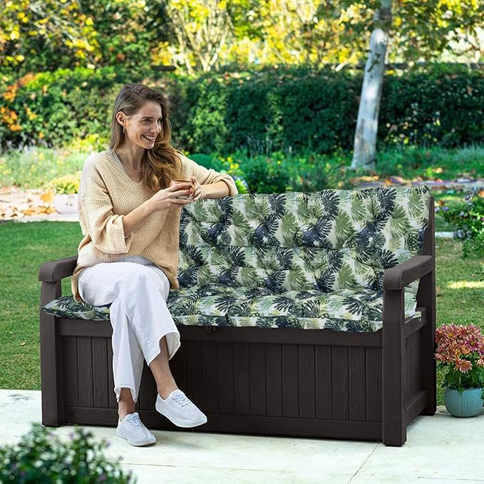 Swing Replacement Seat Cushions, 2-3 Seater Bench Cushions for Outdoor Furnitur with Backrest, Garden Recliner Seat Cushions Waterproof Sofa Pads (Palm Leaves, 40x40in)