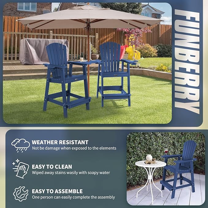 FUNBERRY Tall Adirondack Chair, All Weather High Top Balcony Chairs with Cup Holder