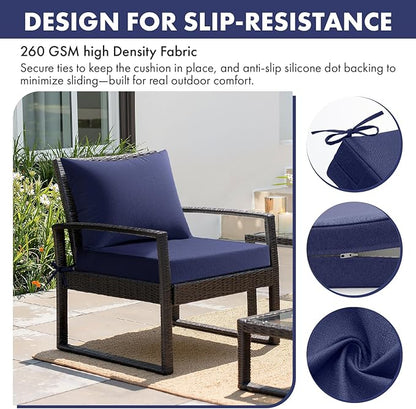 MIULEE Navy Outdoor Chair Cushion 22x22 Inch for Patio Furniture Linen Textured Waterproof & 3 Year Color Fastness Seat and Back Couch Cushion with Ties No Slip Design