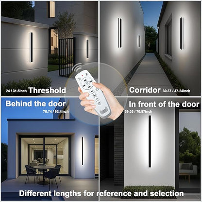 Modern Outdoor Wall Lights, 79 in Outdoor Wall Sconce with Remote 3CCT Dimmable, Black Waterproof Linear Exterior Wall Light Fixture for House Garage(2 Pack)
