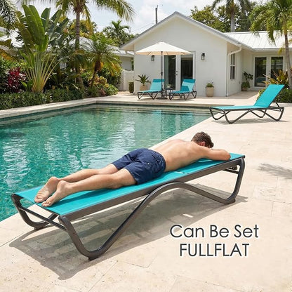Kozyard Outdoor Chaise Lounge Chair, All Aluminum Frame and Textilene Fabric, Fully Flat Adjustable Reclining Patio Lounger for Poolside, Sunbathing & Backyard, (Aqua)
