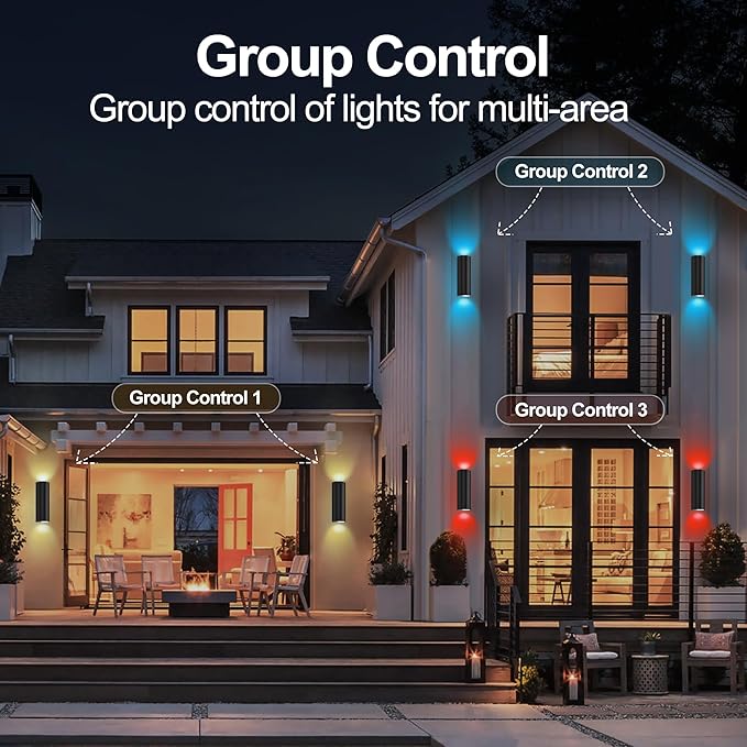 Smart RGBCW Up and Down Outdoor Wall Lights 120W, Dual Beam LED Wall Sconce with App & RF Control, 2700K-6500K Adjustable White, Color Changing Dimmable Exterior Light for Porch, Patio, Garage