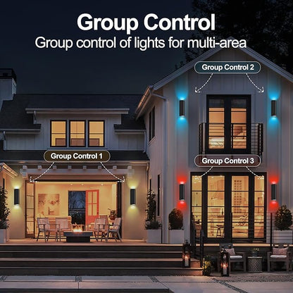 Smart RGBCW Up and Down Outdoor Wall Lights 120W, Dual Beam LED Wall Sconce with App & RF Control, 2700K-6500K Adjustable White, Color Changing Dimmable Exterior Light for Porch, Patio, Garage