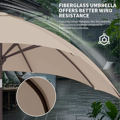 Kingdura 10FT Outdoor Patio Umbrella, Market Table Umbrella with Push Button Tilt and Crank, 8 Sturdy Fiberglass Ribs, UV Protection for Pool, Lawn, Deck, Backyard, Garden (Beige)