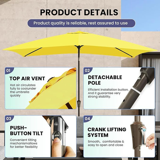 Ayge 6.5x10FT Rectangular Patio Umbrella Outdoor Table Umbrella w/Push Button Tilt & Crank Rectangle Market Umbrella UV Protection for Garden,Deck,Lawn,Yard & Pool,Yellow