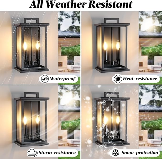 Large Outdoor Sconce Garage Lights Modern Outdoor Wall Light Exterior Wall Lantern Lights for House,Front Porch,2-Light Patio Wall Light Fixture with Thick Glass Shades E12 Waterproof 1 Pack