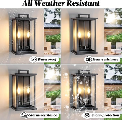 Large Outdoor Sconce Garage Lights Modern Outdoor Wall Light Exterior Wall Lantern Lights for House,Front Porch,2-Light Patio Wall Light Fixture with Thick Glass Shades E12 Waterproof 1 Pack