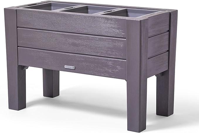 Step2 Lakewood Raised Planter Box, Large Planters for Outdoor Plants, Gardening and Flower Pot for Patio or Porch, Easy Drainage, Durable Plastic, Dark Cedar