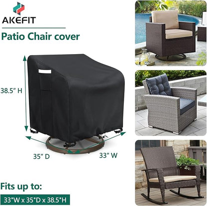 AKEfit Outdoor Swivel Lounge Chair Cover 2 Pack,Heavy Duty Waterproof Patio Chair Covers for All-Weather Protection Outdoor Lawn Furniture,Black-33Wx35Dx38.5H inches
