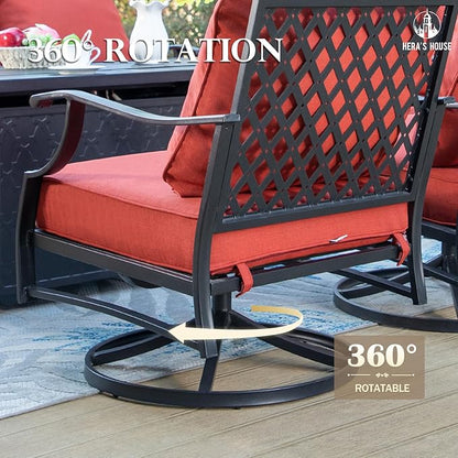 HERA'S HOUSE 7 Piece Patio Furniture Set, 4 x Leg Chair, 2 x Cushioned Ottoman, 1 x 3-Seat Sofa, All Cushioned 9 Seats Metal Outdoor Conversation Set for Lawn Garden Backyard
