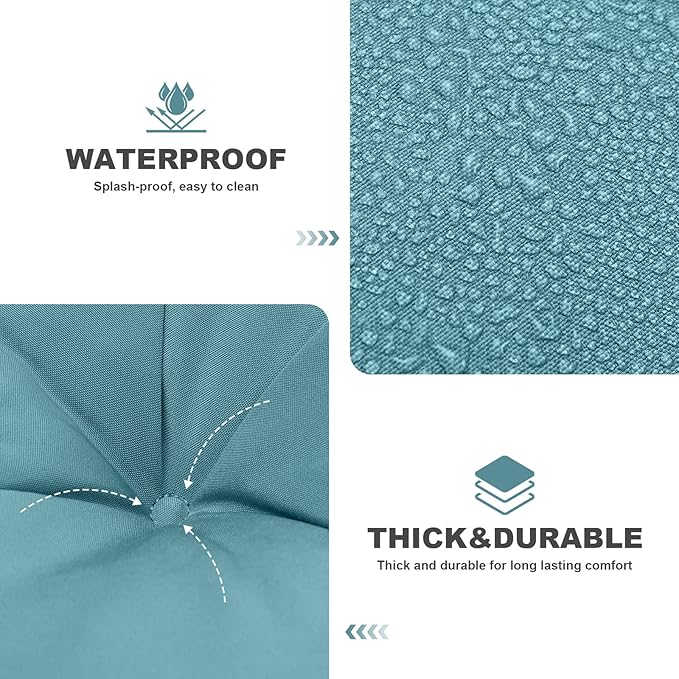 Outdoor Swing Cushions,Waterproof Swing Cushions 3 Seater Replacement with Backrest,Outdoor Thickened Bench Cushion with Ties for Porch,Patio,Backyard,Garden (Lake Blue 60 * 40 in)