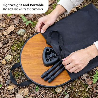 Small Folding Table Round Portable Patio Table Tool-Free Assembly Height Adjustable Side Table Easy to Carry and Move (Brown)