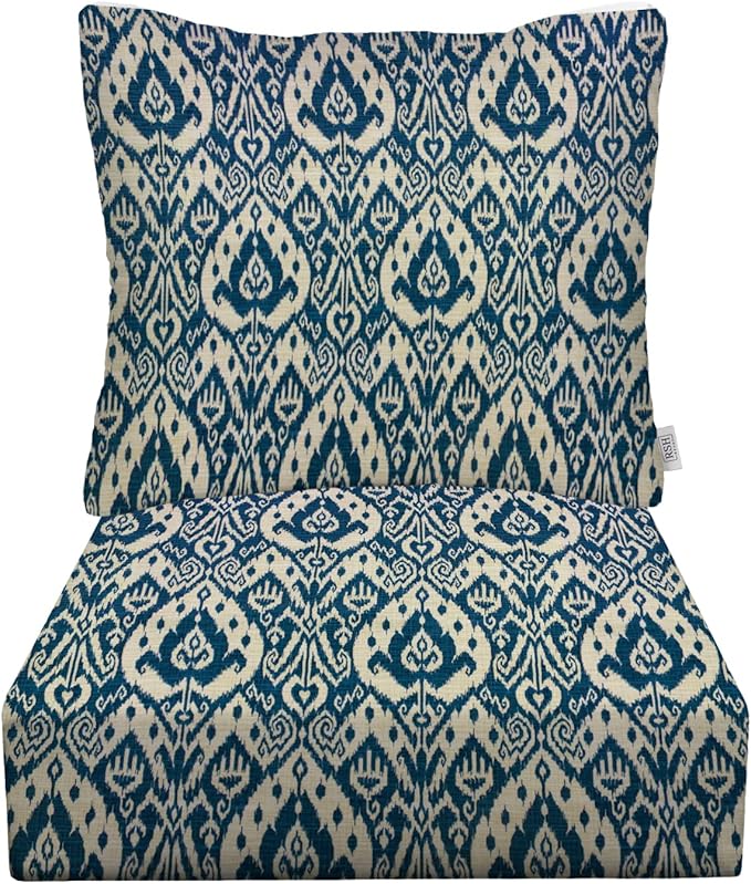RSH DECOR: Deep Seating Chair Cushion with Pillow Back | 24” x 24” Seat | All-Weather Spun Fabric | Outdoor Cushion Set for Patio Furniture | Ashmore Marine
