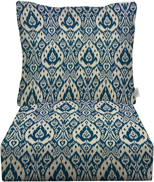 RSH DECOR: Deep Seating Cushion with Pillow Back | 25” x 25” Seat | Water and Fade-Resistant Spun Fabric | Outdoor Chair Cushion Set for Patio Furniture | Ashmore Marine