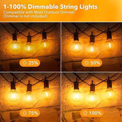 Brightown LED String Lights Outdoor 100Ft Waterproof G40 Patio Lights with 102(2 Spare) Led Shatterproof Bulbs, LED Globe Hanging Light for Porch Bistro Balcony Backyard Decor, E12 Socket, 2200K