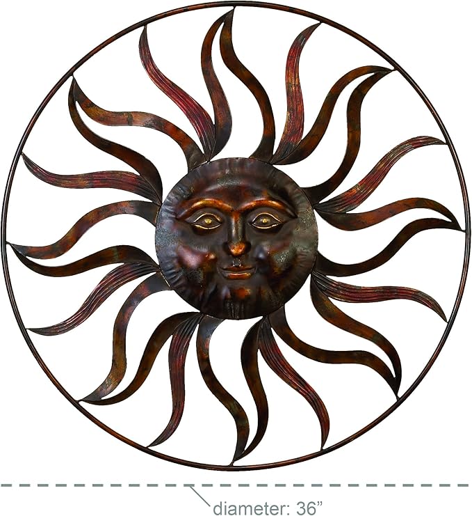 Deco 79 Metal Sun Home Wall Decor Indoor Outdoor Wall Sculpture with Colorful Painted Accents, Wall Art 36" x 2" x 36", Brown