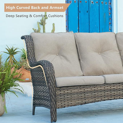 HUMMUH Outdoor Furniture 4 Pieces Patio Furniture Set Wicker Outdoor Sectional Sofa with 2 Patio Chairs,Coffee Table(Grey/Grey)
