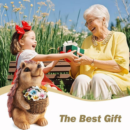 Solar Hedgehog Garden Statues Outdoor with Solar Lantern – Hedgehog Yard Decor, Waterproof Resin Figurine Pathway Light for Lawn & Patio