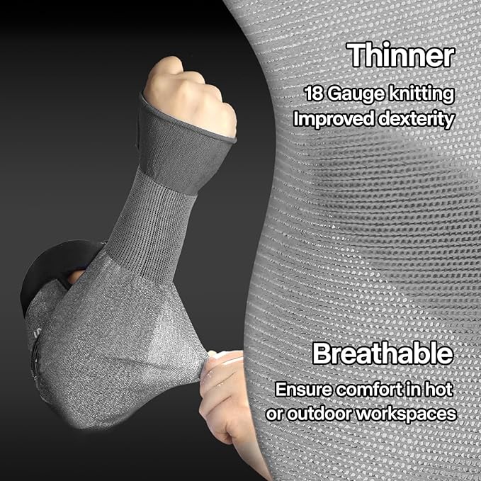 Schwer AIR-SKIN ANSI A6 Cut Resistant Arm Sleeves for Men & Women, Arm Protectors for High Risk Work, Gardening Sleeves, 2 Pairs, Dark Grey, 18 IN