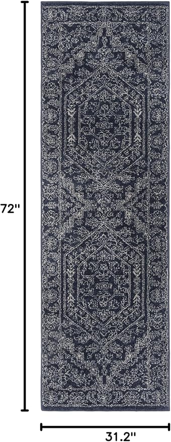 SAFAVIEH Adirondack Collection Runner Rug - 2'6" x 6', Navy & Ivory, Oriental Medallion Design, Non-Shedding & Easy Care, Ideal for High Traffic Areas in Living Room, Bedroom (ADR108N)