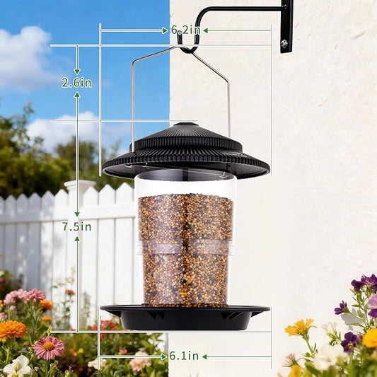 Outdoor Bird Feeder, Retractable Bird Feeder Hanging, Metal Hanger, Rainproof & Leak-Proof, Black, Pack of 2