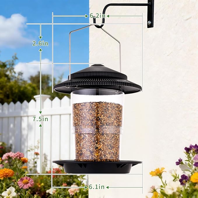 Outdoor Bird Feeder, Retractable Bird Feeder Hanging, Metal Hanger, Rainproof & Leak-Proof, Black, Pack of 1