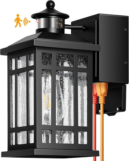 Motion Sensor Outdoor Lights with GFCI, Modern Black Dusk to Dawn Outdoor Lighting, Upgraded Motion Sensor Outside Lighting for House Patio Garage, Adjustable Sensitivity and Time, Hardwired