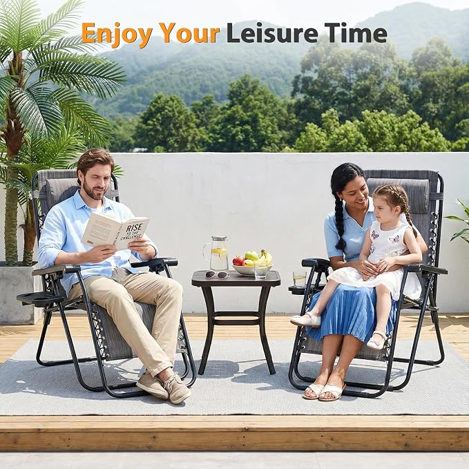 NEWBULIG Zero Gravity Chairs Set of 2, Lounge Chair Folding Portable Adjustable Camping Recliner with Adjustable Pollow, Mesh Back, Cup Holder Trays Lawn Patio Chair for Pool Beach
