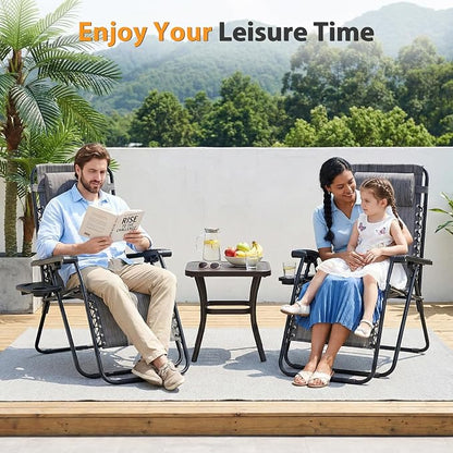NEWBULIG Zero Gravity Chairs Set of 2, Lounge Chair Folding Portable Adjustable Camping Recliner with Adjustable Pollow, Mesh Back, Cup Holder Trays Lawn Patio Chair for Pool Beach