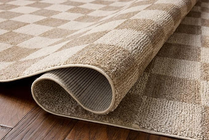 Loloi Chris Loves Julia Calvin Collection CLV-01 Pebble/Ivory 2'-3" x 3'-10" Accent Rug Checkered Neutral Soft Living Room Bedroom Carpet