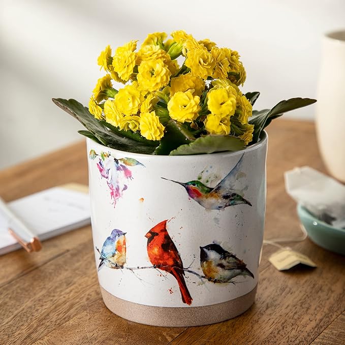 DEMDACO Watercolor Perched Birds 4 x 4 Ceramic Stoneware Planter and Journal Set