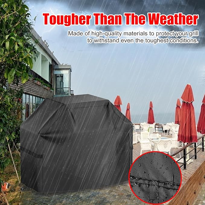 BBQ Grill Cover, Waterproof, Weather Resistant, Rip-Proof, Anti-UV, Fade Resistant, with Hook-and-Loop Straps, Gas Grill Cover for Most Grills, 60 inch, Black