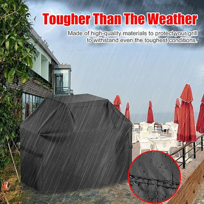 BBQ Grill Cover, Waterproof, Weather Resistant, Rip-Proof, Anti-UV, Fade Resistant, with Hook-and-Loop Straps, Gas Grill Cover for Most Grills, 65'', Black