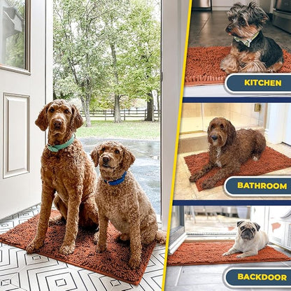 Muddy Mat® | Super Water Absorbent Door Mat Indoor, Microfiber Quick Dry Chenille Entryway Rug, Slip Resistant Front Door Mat, Indoor Mats for Entryway, Machine Washable Pet Rug, Orange XXXL 72"X48"