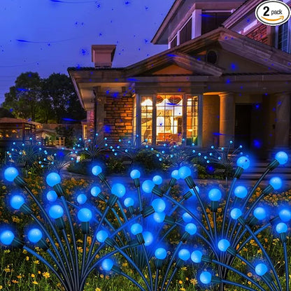 Kohlrabi Solar Garden Lights Outdoor, 2 Pack 16 LED Solar Blue Firefly Lights Waterproof, Sway by Wind, Swaying Light for Yard Patio Backyard Garden Planter Flower Bed Pathway Outdoor Decoration
