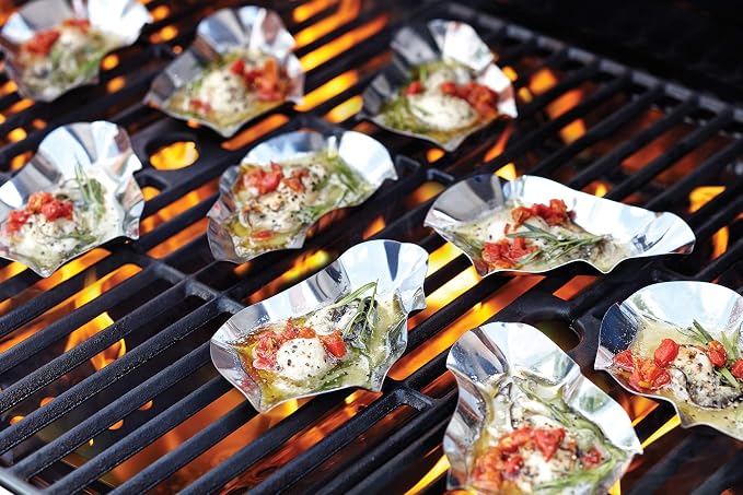 Outset Grillable Shells, Stainless Steel Grillable Oyster Shells, Set of 12 | Grill or Bake Oysters | Durable Stainless Steel Grilling Shells | Cook & Serve Oysters | Seafood Barbeque Accessories